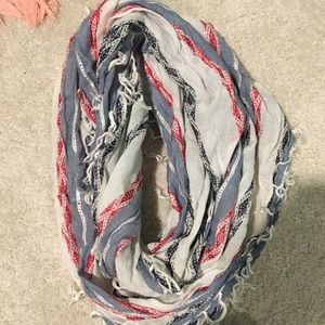 red white blue grey fringe loop scarf